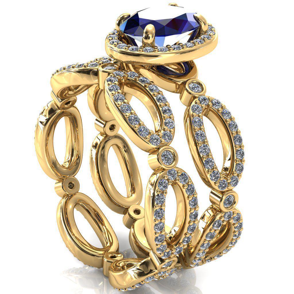 Polaris Oval Blue Sapphire 4 Claw Prongs Diamond Halo Full Eternity Accent Ring-Custom-Made Jewelry-Fire & Brilliance ®