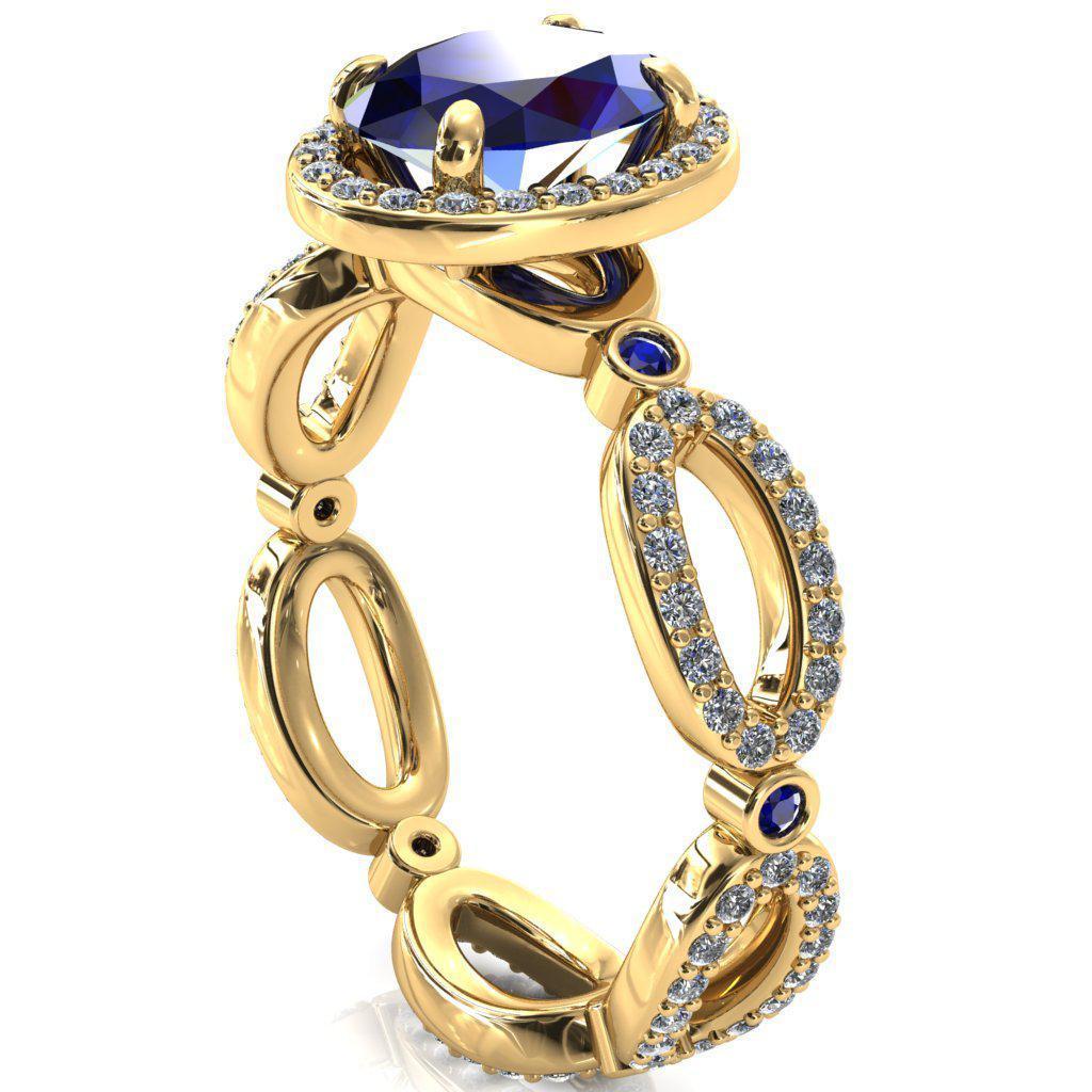 Polaris Oval Blue Sapphire Diamond Halo Full Eternity Blue Sapphire Bezel Diamond Accent Ring-Custom-Made Jewelry-Fire & Brilliance ®
