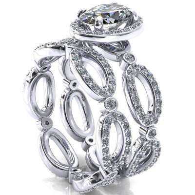 Polaris Oval Moissanite 4 Claw Prong Diamond Halo Full Eternity Engagement Ring-FIRE & BRILLIANCE
