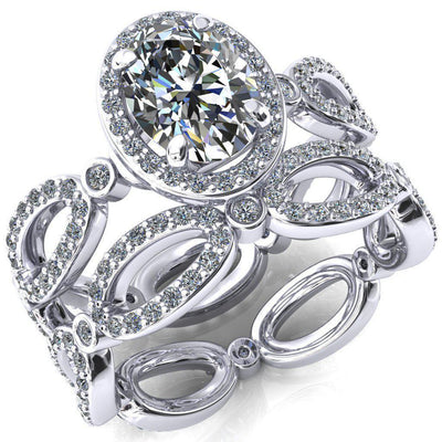 Polaris Oval Moissanite 4 Claw Prong Diamond Halo Full Eternity Engagement Ring-FIRE & BRILLIANCE