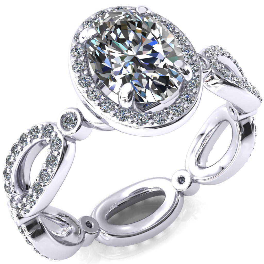 Polaris Oval Moissanite 4 Claw Prong Diamond Halo Full Eternity Engagement Ring-FIRE & BRILLIANCE