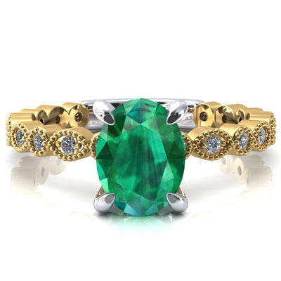 Polaris Oval Emerald 4 Claw Prong Diamond Halo Full Eternity Engagement Ring-FIRE & BRILLIANCE