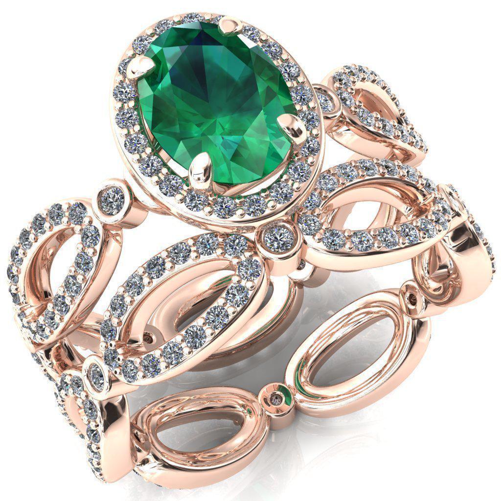 Polaris Oval Emerald 4 Claw Prongs Diamond Halo Full Eternity Accent Ring-Custom-Made Jewelry-Fire & Brilliance ®