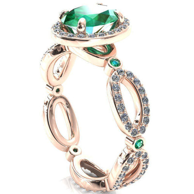 Polaris Oval Emerald Diamond Halo Full Eternity Emerald Bezel Diamond Accent Ring-Custom-Made Jewelry-Fire & Brilliance ®