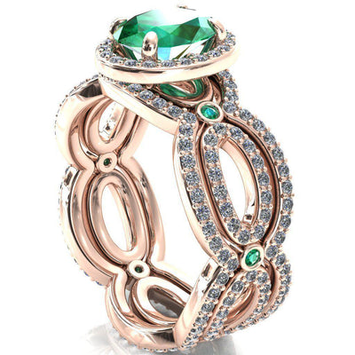 Polaris Oval Emerald Diamond Halo Full Eternity Emerald Bezel Diamond Accent Ring-Custom-Made Jewelry-Fire & Brilliance ®