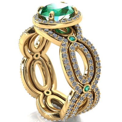 Polaris Oval Emerald Diamond Halo Full Eternity Emerald Bezel Diamond Accent Ring-Custom-Made Jewelry-Fire & Brilliance ®