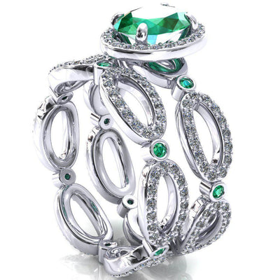 Polaris Oval Emerald Diamond Halo Full Eternity Emerald Bezel Diamond Accent Ring-Custom-Made Jewelry-Fire & Brilliance ®