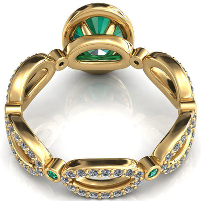 Polaris Oval Emerald Diamond Halo Full Eternity Emerald Bezel Diamond Accent Ring-Custom-Made Jewelry-Fire & Brilliance ®