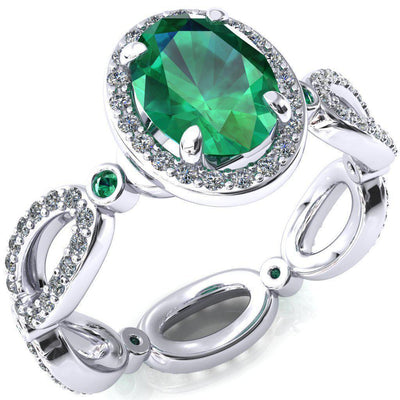 Polaris Oval Emerald Diamond Halo Full Eternity Emerald Bezel Diamond Accent Ring-Custom-Made Jewelry-Fire & Brilliance ®