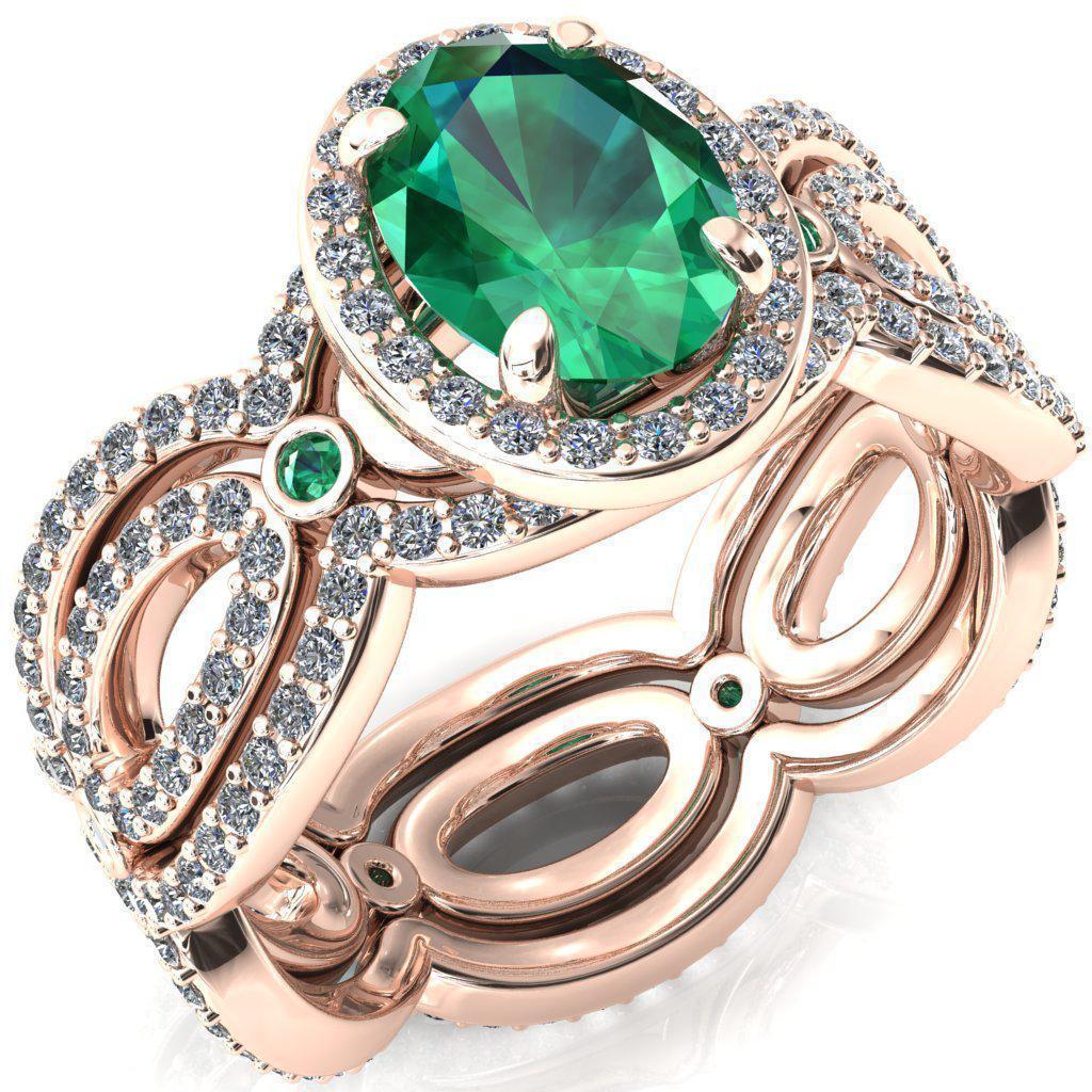 Polaris Oval Emerald Diamond Halo Full Eternity Emerald Bezel Diamond Accent Ring-Custom-Made Jewelry-Fire & Brilliance ®