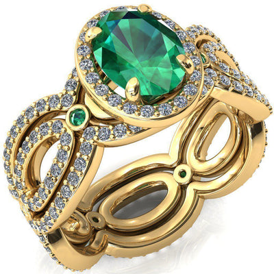 Polaris Oval Emerald Diamond Halo Full Eternity Emerald Bezel Diamond Accent Ring-Custom-Made Jewelry-Fire & Brilliance ®