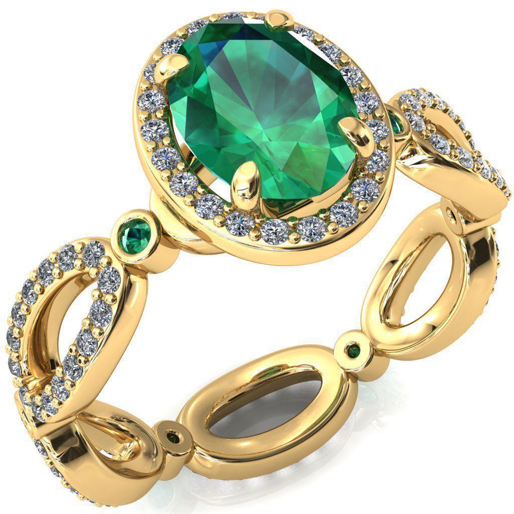 Polaris Oval Emerald Diamond Halo Full Eternity Emerald Bezel Diamond Accent Ring-Custom-Made Jewelry-Fire & Brilliance ®