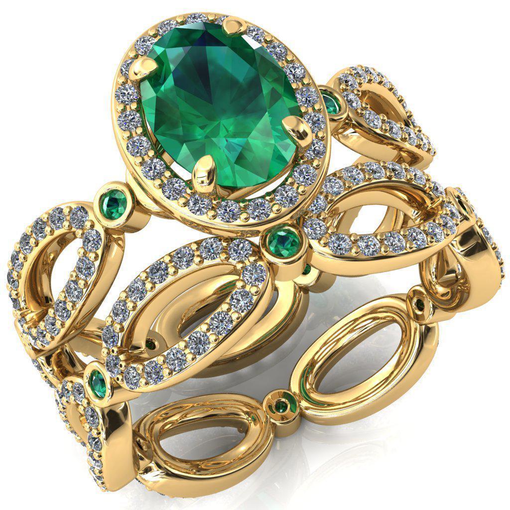 Polaris Oval Emerald Diamond Halo Full Eternity Emerald Bezel Diamond Accent Ring-Custom-Made Jewelry-Fire & Brilliance ®