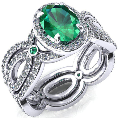 Polaris Oval Emerald Diamond Halo Full Eternity Emerald Bezel Diamond Accent Ring-Custom-Made Jewelry-Fire & Brilliance ®
