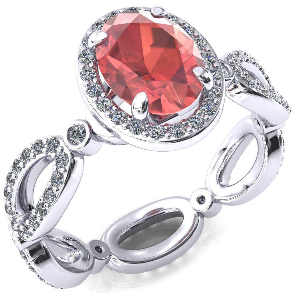 Polaris Oval Padparadscha Sapphire 4 Claw Prongs Diamond Halo Full Eternity Accent Ring-Custom-Made Jewelry-Fire & Brilliance ®