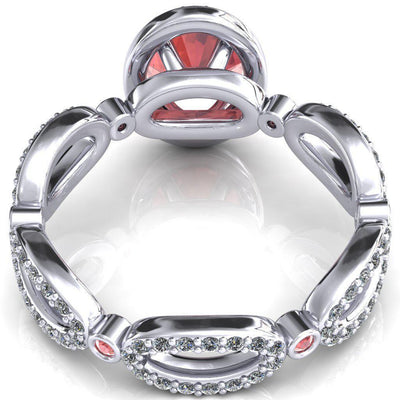 Polaris Oval Padparadscha Sapphire Diamond Halo Full Eternity Padparadscha Sapphire Bezel Diamond Accent Ring-Custom-Made Jewelry-Fire & Brilliance ®