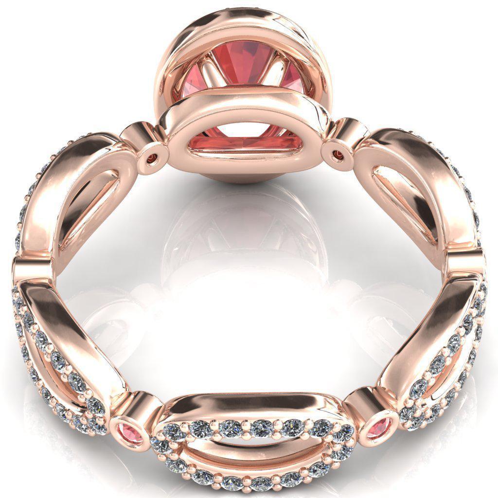 Polaris Oval Padparadscha Sapphire Diamond Halo Full Eternity Padparadscha Sapphire Bezel Diamond Accent Ring-Custom-Made Jewelry-Fire & Brilliance ®