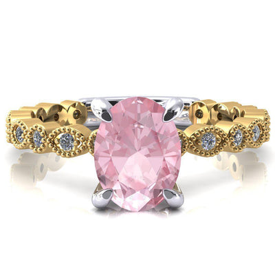 Polaris Oval Pink Sapphire 4 Claw Prong Diamond Halo Full Eternity Engagement Ring-FIRE & BRILLIANCE