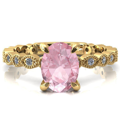 Polaris Oval Pink Sapphire 4 Claw Prong Diamond Halo Full Eternity Engagement Ring-FIRE & BRILLIANCE