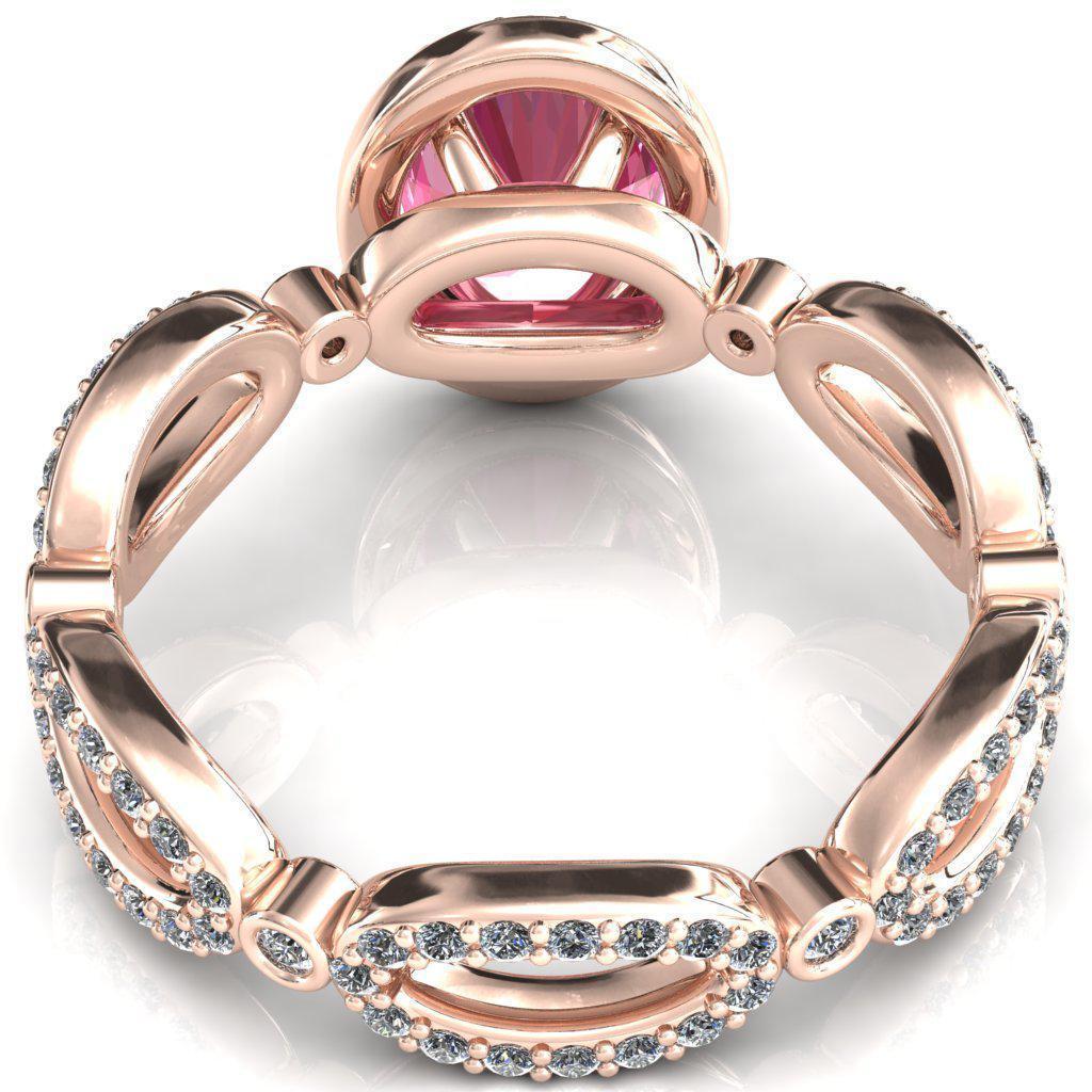 Polaris Oval Pink Sapphire 4 Claw Prongs Diamond Halo Full Eternity Accent Ring-Custom-Made Jewelry-Fire & Brilliance ®