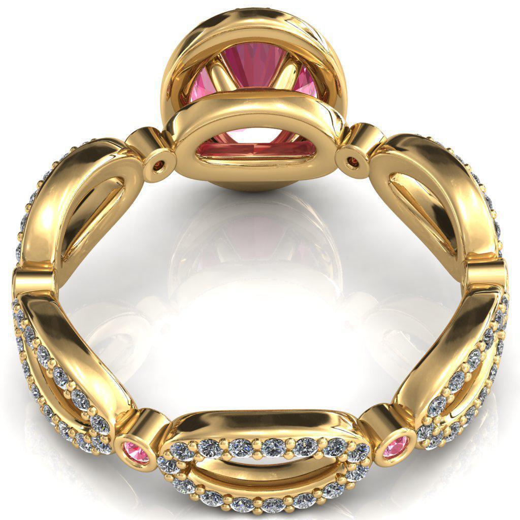 Polaris Oval Pink Sapphire Diamond Halo Full Eternity Pink Sapphire Bezel Diamond Accent Ring-Custom-Made Jewelry-Fire & Brilliance ®