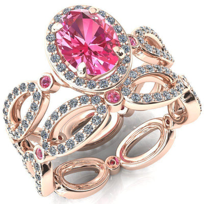 Polaris Oval Pink Sapphire Diamond Halo Full Eternity Pink Sapphire Bezel Diamond Accent Ring-Custom-Made Jewelry-Fire & Brilliance ®