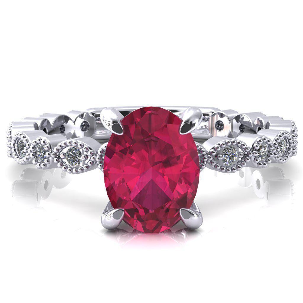 Polaris Oval Ruby 4 Claw Prong Diamond Halo Full Eternity Engagement Ring-FIRE & BRILLIANCE