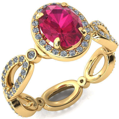 Polaris Oval Ruby 4 Claw Prongs Diamond Halo Full Eternity Accent Ring-Custom-Made Jewelry-Fire & Brilliance ®
