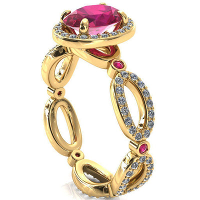 Polaris Oval Ruby Diamond Halo Full Eternity Ruby Bezel Diamond Accent Ring-Custom-Made Jewelry-Fire & Brilliance ®