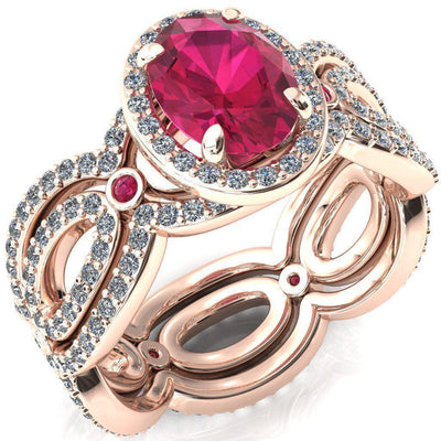 Polaris Oval Ruby Diamond Halo Full Eternity Ruby Bezel Diamond Accent Ring-Custom-Made Jewelry-Fire & Brilliance ®