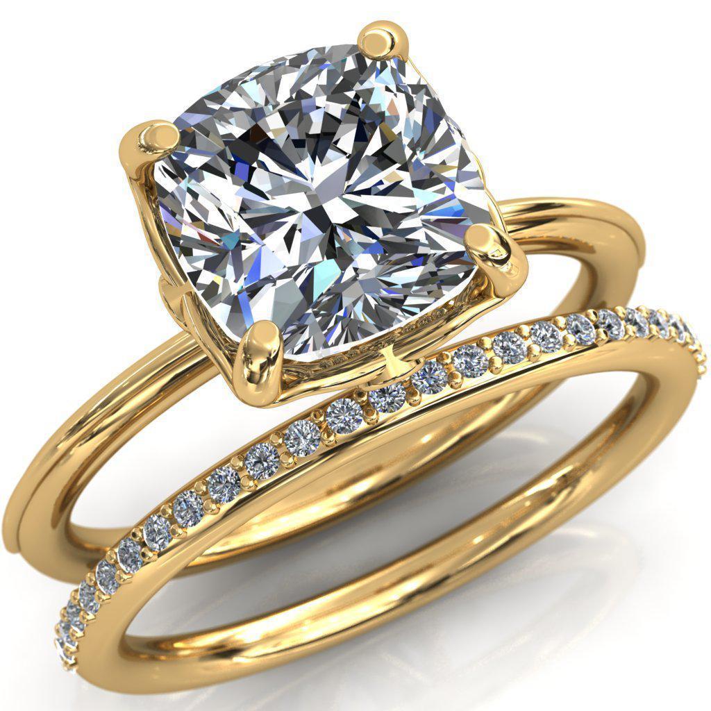 Pome Cushion Moissanite Small Wings Rail Engagement Ring-Custom-Made Jewelry-Fire & Brilliance ®