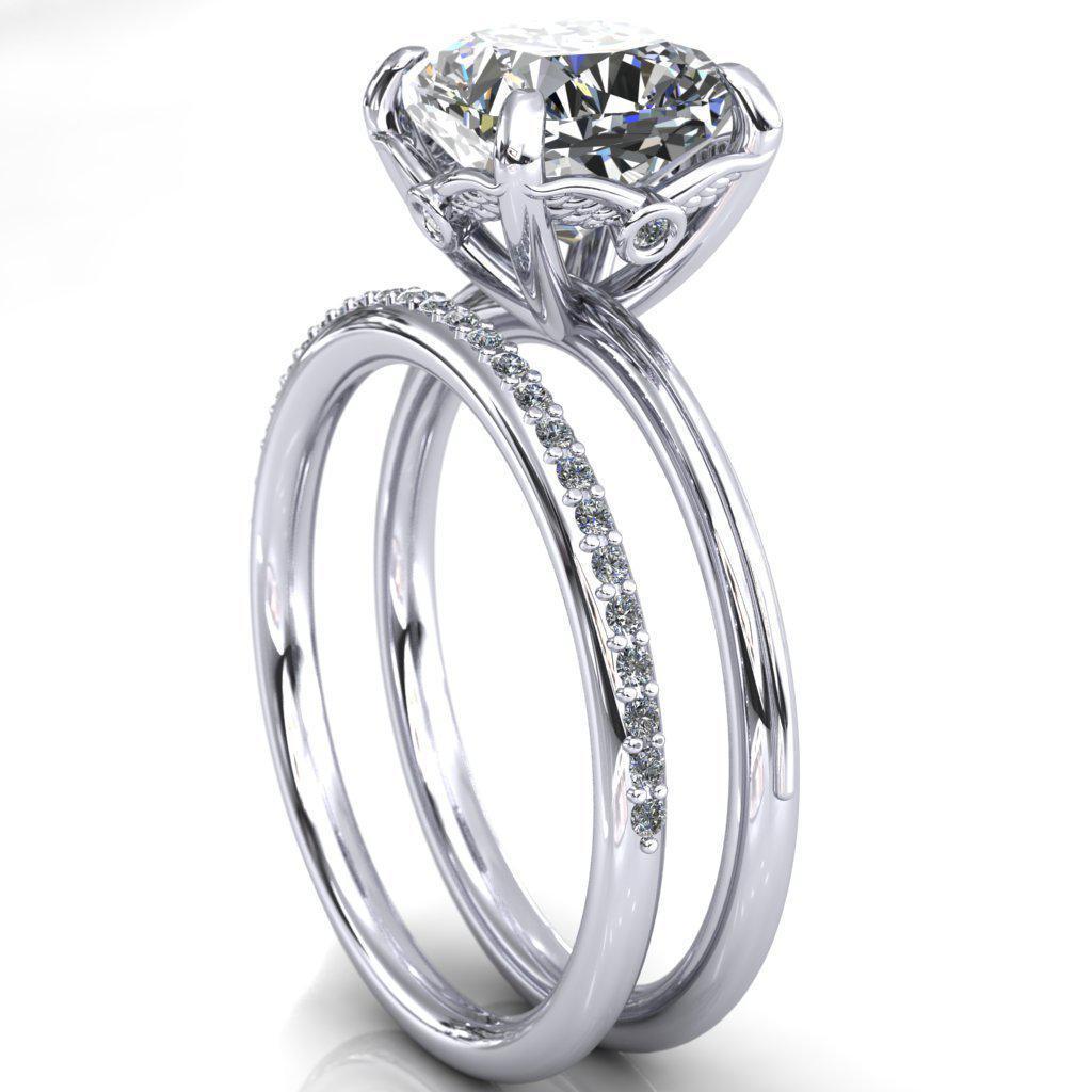Pome Cushion Moissanite Small Wings Rail Engagement Ring-Custom-Made Jewelry-Fire & Brilliance ®