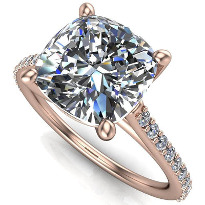 Poppi Cushion Moissanite 4 Prong Diamond Channel Cathedral Ring-Custom-Made Jewelry-Fire & Brilliance ®