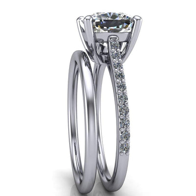 Poppi Cushion Moissanite 4 Prong Diamond Channel Cathedral Ring-Custom-Made Jewelry-Fire & Brilliance ®