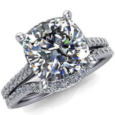 Poppi Cushion Moissanite 4 Prong Diamond Channel Cathedral Ring-Custom-Made Jewelry-Fire & Brilliance ®