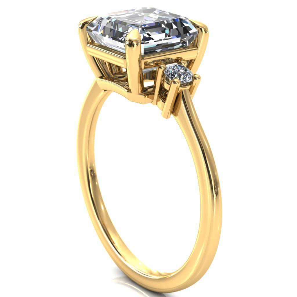 Poppy Asscher Moissanite 4 Claw Prong 2 Rail Basket Round Sidestones Inverted Cathedral Engagement Ring-FIRE & BRILLIANCE