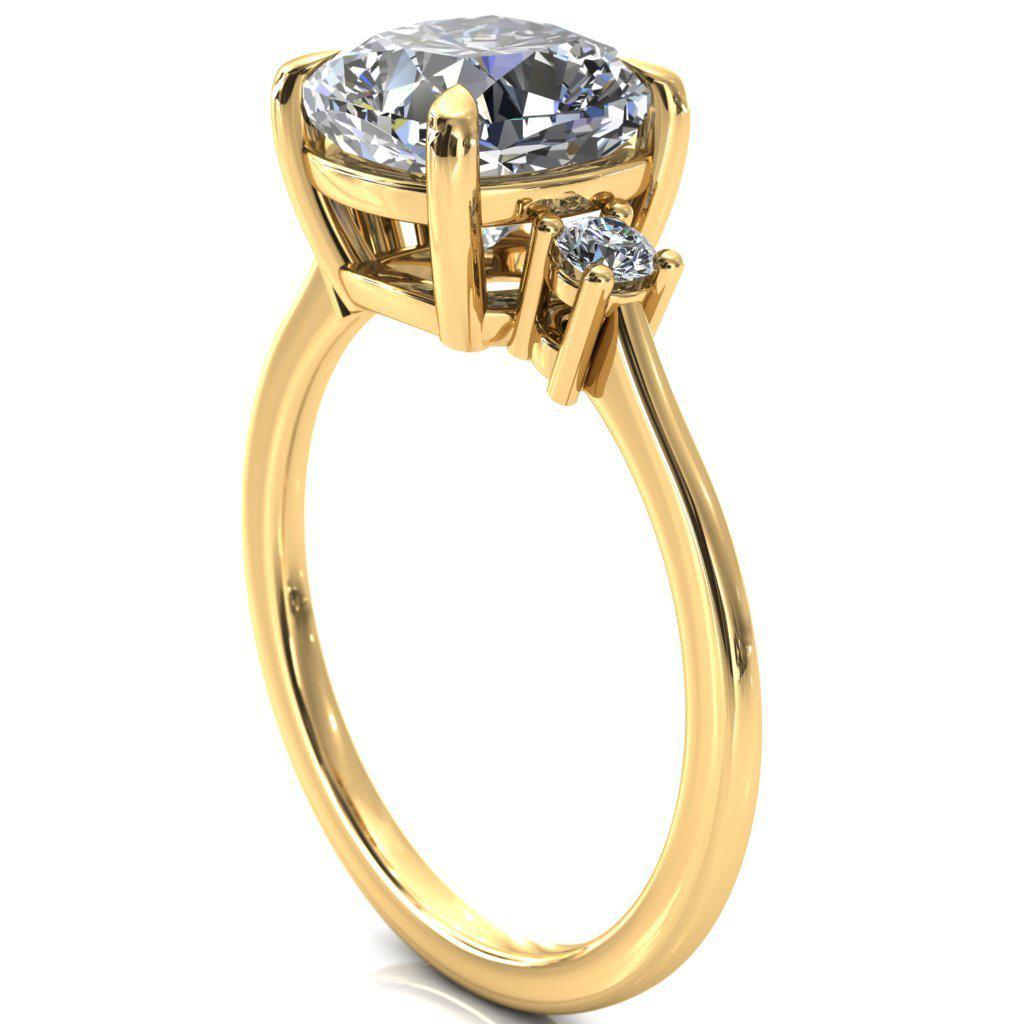 Poppy Cushion Moissanite 4 Claw Prong 2 Rail Basket Round Sidestones Inverted Cathedral Engagement Ring-FIRE & BRILLIANCE