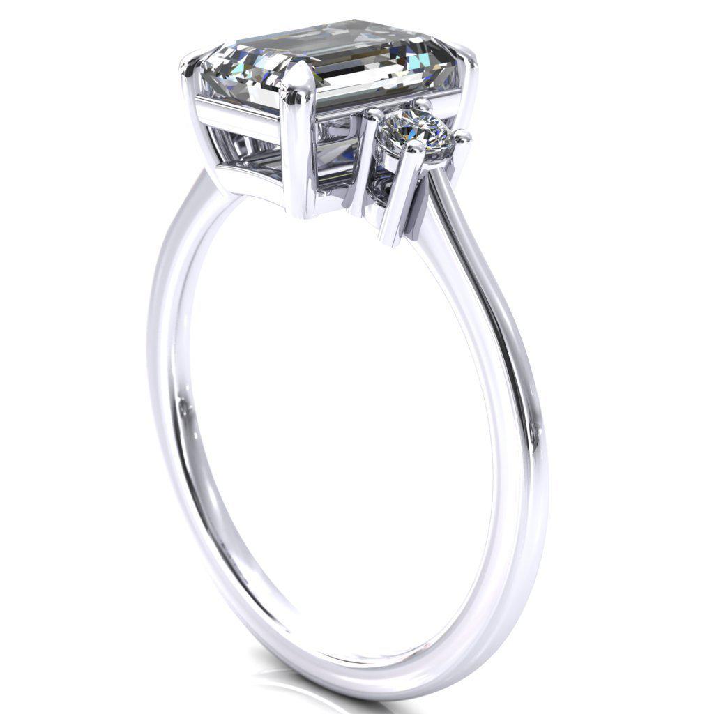 Poppy Emerald Moissanite 4 Claw Prong 2 Rail Basket Round Sidestones Inverted Cathedral Engagement Ring-FIRE & BRILLIANCE