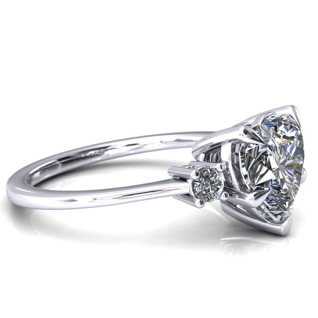 Poppy Heart Moissanite 4 Claw Prong 2 Rail Basket Round Sidestones Inverted Cathedral Engagement Ring-FIRE & BRILLIANCE