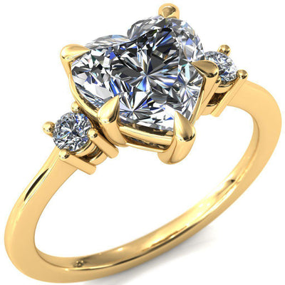 Poppy Heart Moissanite 4 Claw Prong 2 Rail Basket Round Sidestones Inverted Cathedral Engagement Ring-FIRE & BRILLIANCE