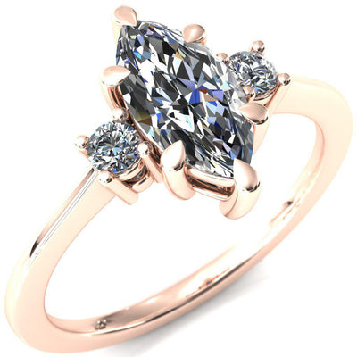 Poppy Marquise Moissanite 4 Claw Prong 2 Rail Basket Round Sidestones Inverted Cathedral Engagement Ring-FIRE & BRILLIANCE