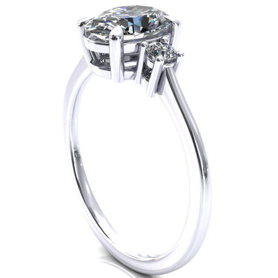 Poppy Oval Moissanite 4 Claw Prong 2 Rail Basket Round Sidestones Inverted Cathedral Engagement Ring-FIRE & BRILLIANCE