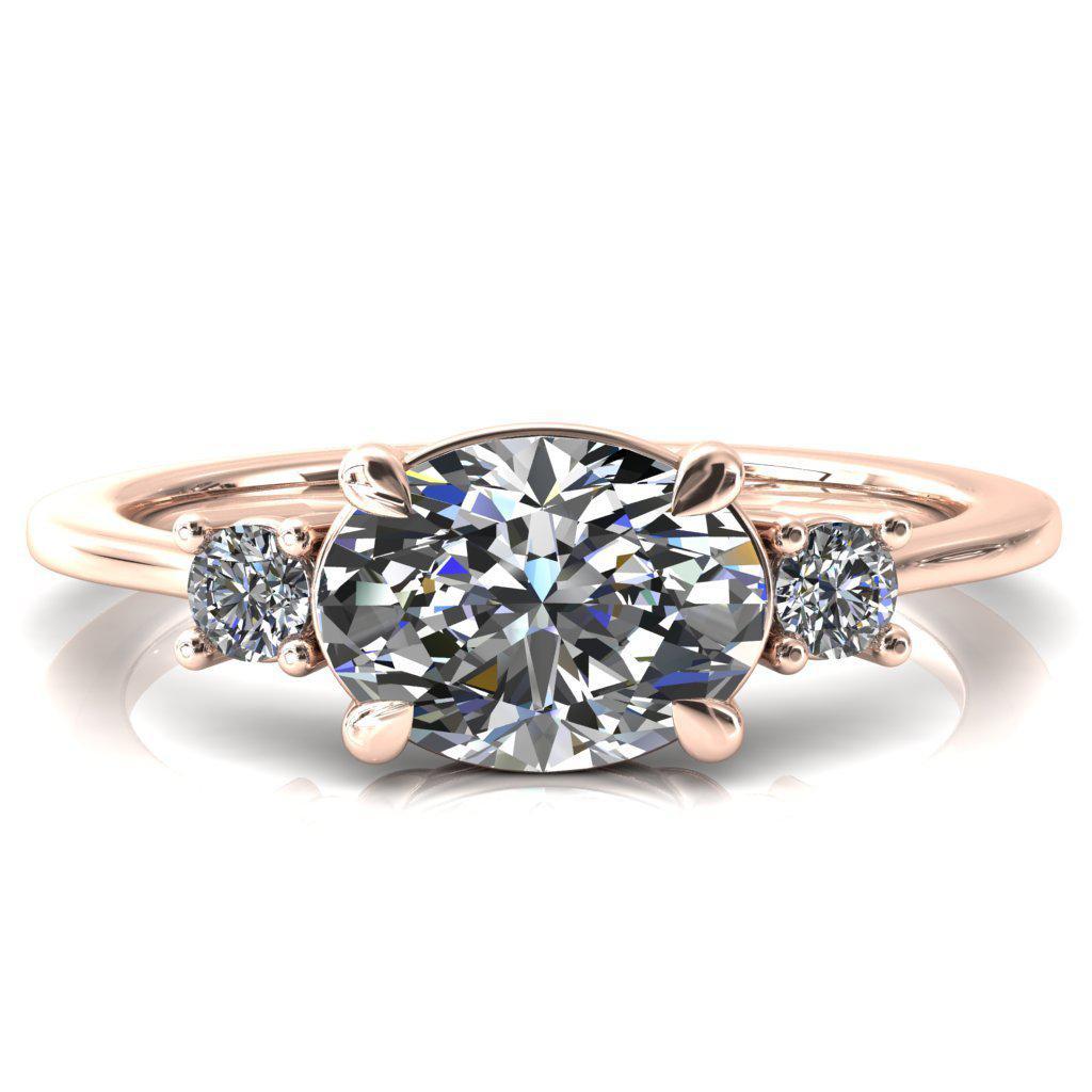 Poppy Oval Center Stone East-West 4 Claw Prong 2 Rail Basket Round Sidestones Inverted Cathedral Engagement Ring-FIRE & BRILLIANCE
