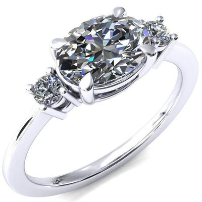 Poppy Oval Center Stone East-West 4 Claw Prong 2 Rail Basket Round Sidestones Inverted Cathedral Engagement Ring-FIRE & BRILLIANCE