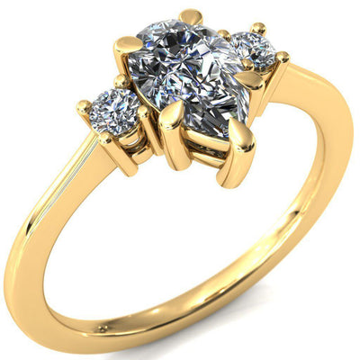 Poppy Pear Moissanite 4 Claw Prong 2 Rail Basket Round Sidestones Inverted Cathedral Engagement Ring-FIRE & BRILLIANCE