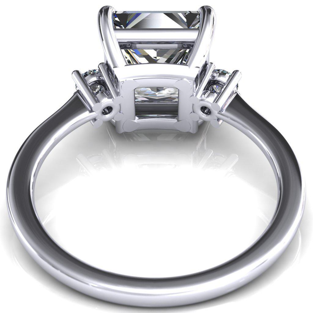 Poppy Princess/Square Moissanite 4 Claw Prong 2 Rail Basket Round Sidestones Inverted Cathedral Engagement Ring-FIRE & BRILLIANCE