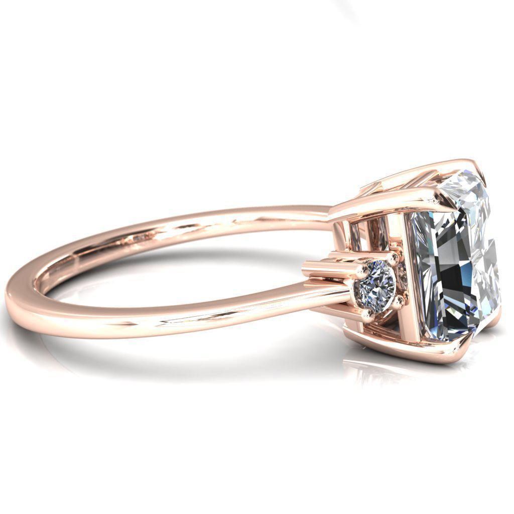 Poppy Radiant Moissanite 4 Claw Prong 2 Rail Basket Round Sidestones Inverted Cathedral Engagement Ring-FIRE & BRILLIANCE