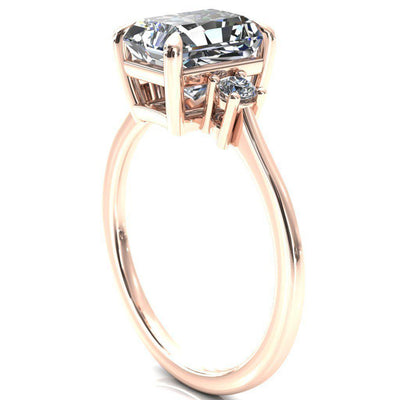 Poppy Radiant Moissanite 4 Claw Prong 2 Rail Basket Round Sidestones Inverted Cathedral Engagement Ring-FIRE & BRILLIANCE