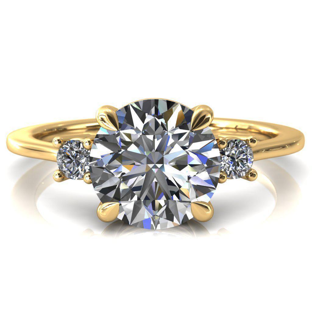 Poppy Round Moissanite 4 Claw Prong 2 Rail Basket Round Sidestones Inverted Cathedral Engagement Ring-FIRE & BRILLIANCE