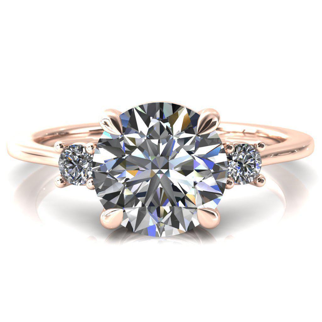Poppy Round Moissanite 4 Claw Prong 2 Rail Basket Round Sidestones Inverted Cathedral Engagement Ring-FIRE & BRILLIANCE